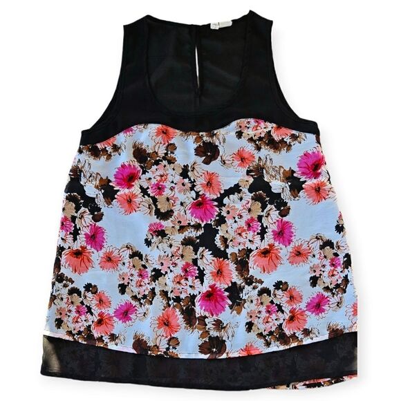 Japna women's floral sleeveless blouse Gently Preloved sheer liner button close - Picture 4 of 13